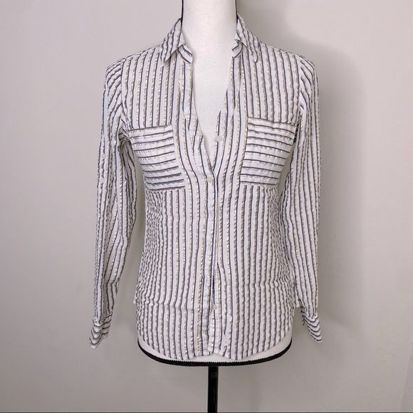 Express The Portofino Shirt Gold White Blue Striped Women's Sz Slim Small - Picture 1 of 9
